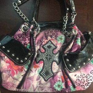 Hananel Purse with Black Trim Studded Cross